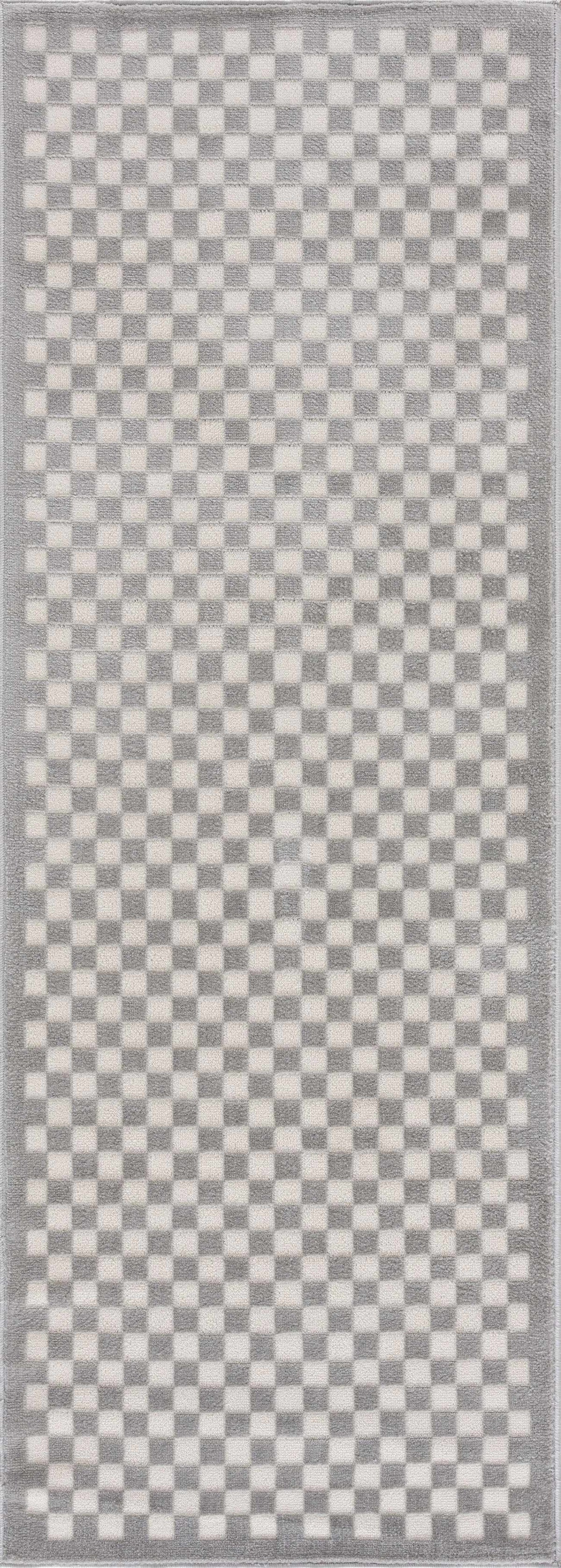 Gaiwan Cream Gray Washable Area Rug with checkerboard pattern and border by Boutique Rugs on Tampa Home & Garden Store