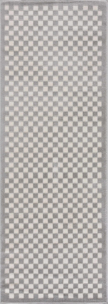 Gaiwan Cream Gray Washable Area Rug with checkerboard pattern and border by Boutique Rugs on Tampa Home & Garden Store