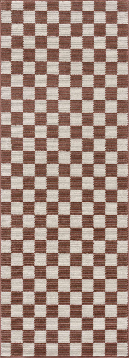 Kaysar Brown Checkered Washable Area Rug by Boutique Rugs, brown checkerboard, rectangular on Tampa Home & Garden Store