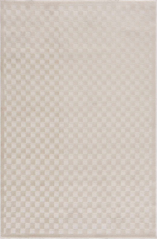 Gaiwan Cream Washable Area Rug beige checkerboard pattern, soft woven texture, Boutique Rugs on Tampa Home & Garden Store