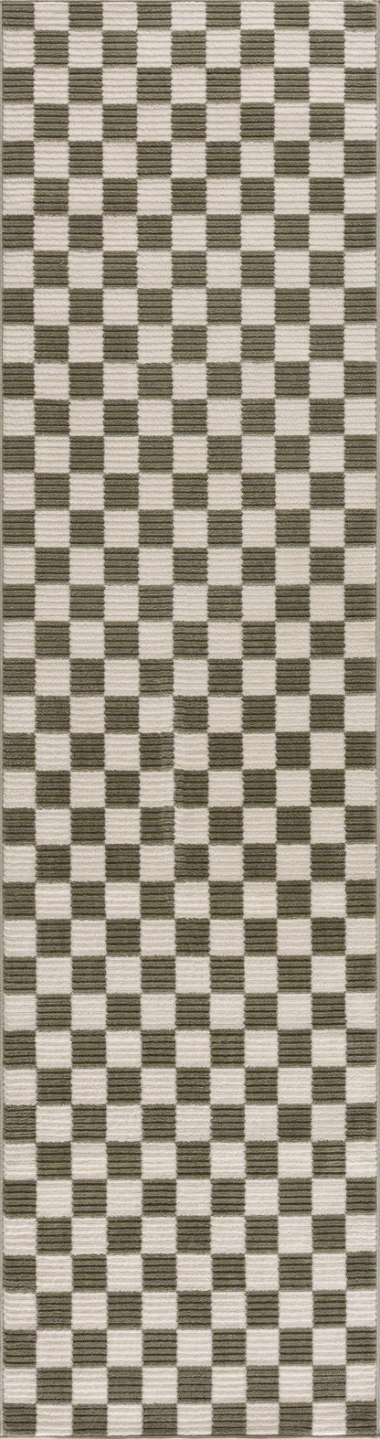 Kaysar olive green checkered washable area rug by Boutique Rugs with beige checker pattern on Tampa Home & Garden Store