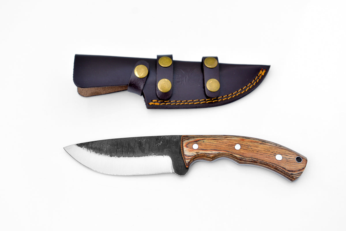 Diamond Ridge forged camping knife TC-110 with wood handle in leather sheath on Tampa Home & Garden Store