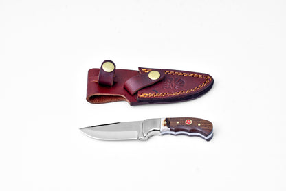 TO-159 Titan burgundy leather knife sheath with brass rivets and a wood-handled knife on Tampa Home & Garden Store