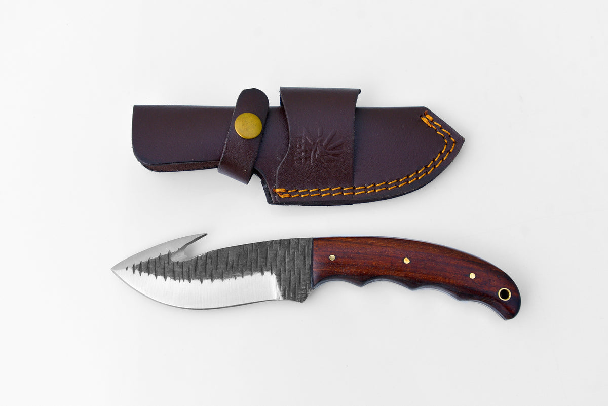 Gut Hook Skinner knife with wood handle and leather sheath by Titan TC-017 on Tampa Home & Garden Store