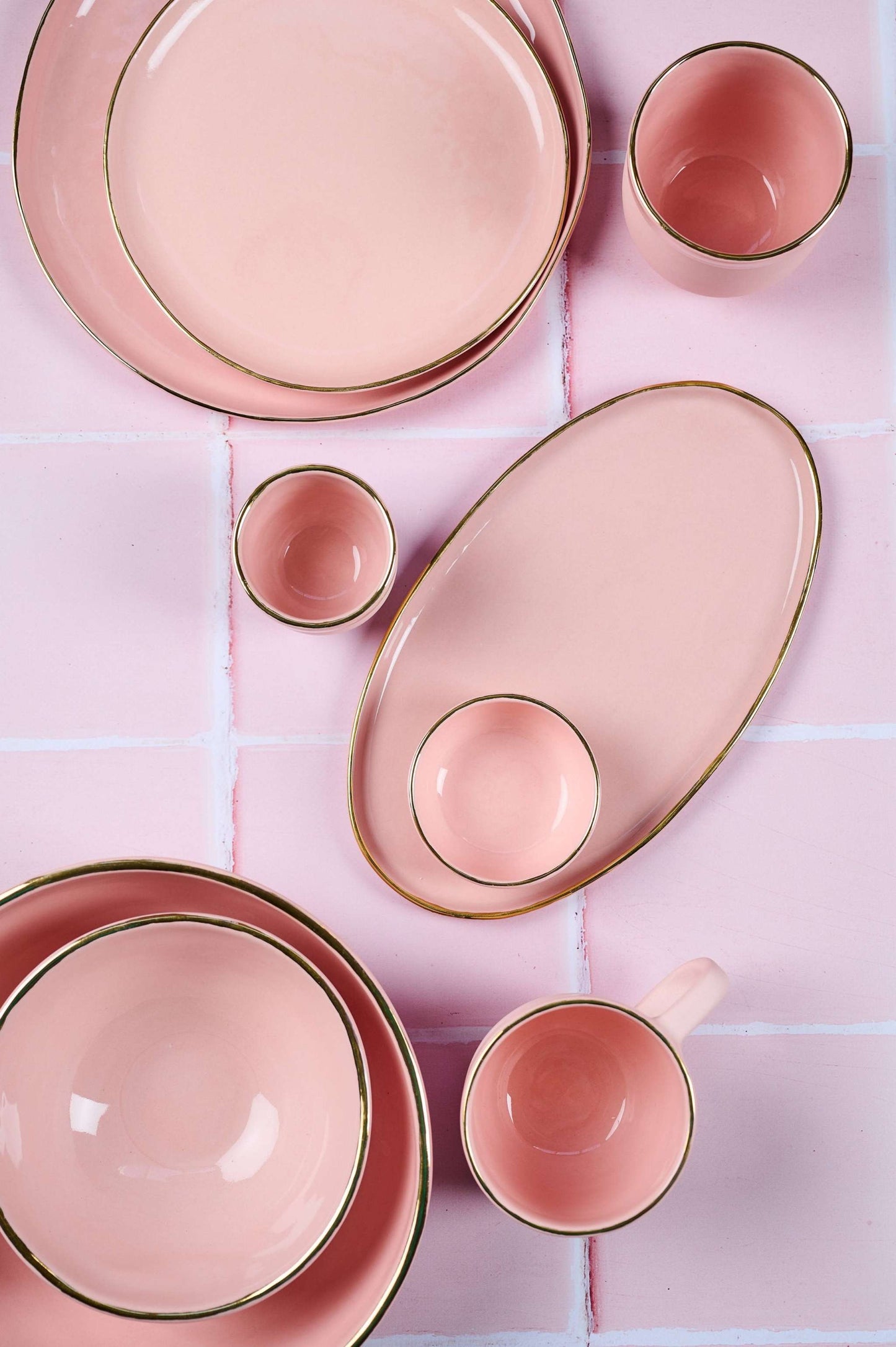 Handmade Porcelain Mug with Gold Rim Powder Pink