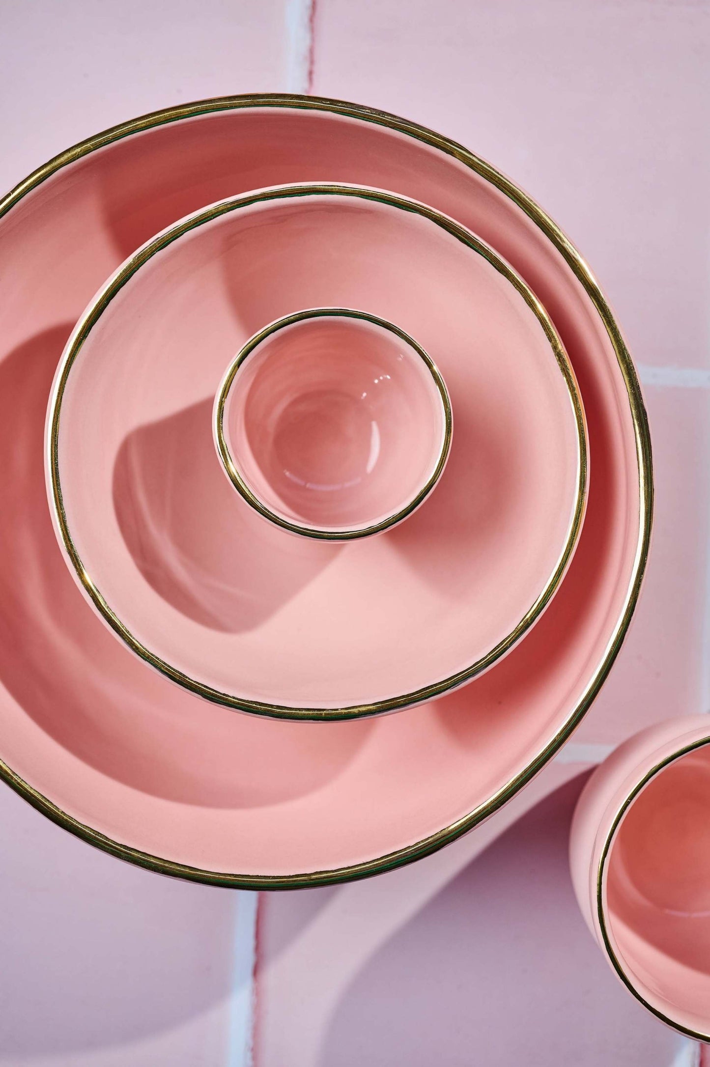 Handmade Porcelain Pink Salad Bowl and a Gold Rim