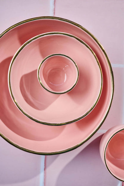 Handmade Porcelain Pink Salad Bowl and a Gold Rim