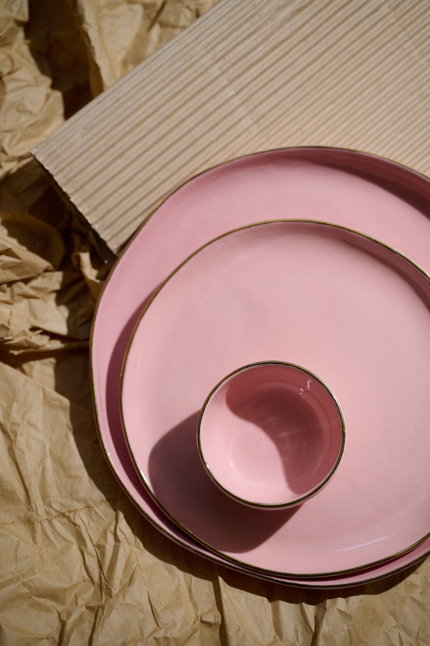 Handmade Porcelain Dinner Plates with Gold Rim