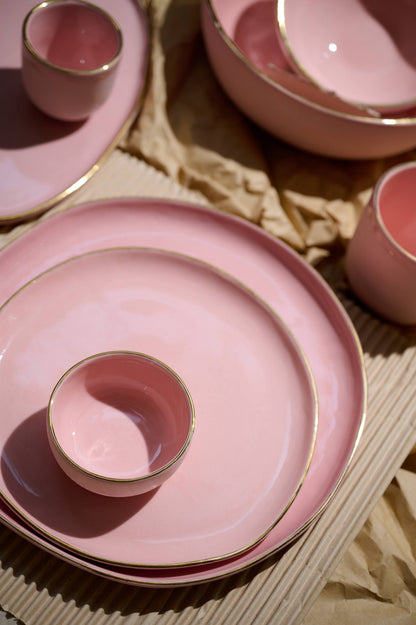 Handmade Porcelain Dinner Plates with Gold Rim