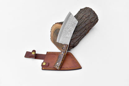 Brown Resin TK-207 hunting knife by Titan International K with Damascus blade and leather sheath on Tampa Home & Garden Store