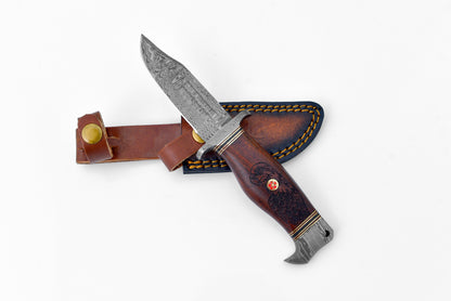 Eagle's Valor Damascus hunting knife by Titan TK-116; damascus blade, brown wood handle on Tampa Home & Garden Store