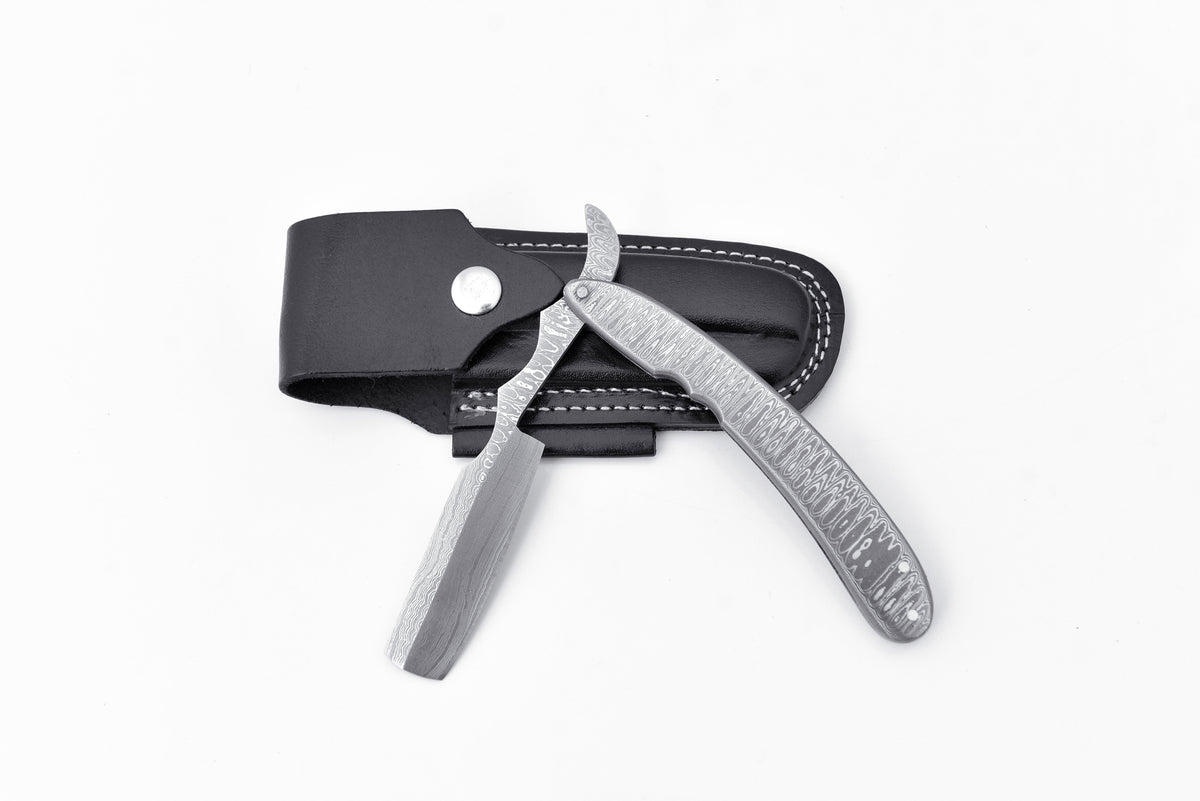 TD-041 Titan International K pocket tool in black leather sheath with patterned blades on Tampa Home & Garden Store