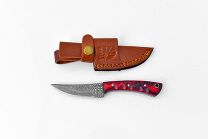 Damascus Shark Finger TK-114 hunting knife in brown leather sheath with brass snap Titan K on Tampa Home & Garden Store