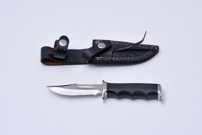 Shadow Fang hunting knife TK-401 by Titan International K; black handle, blade in leather sheath on Tampa Home & Garden Store