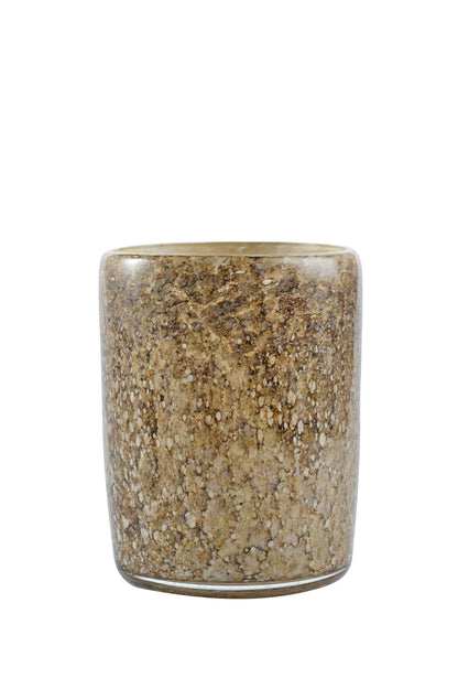 Hand Blown Glass Tumbler by Creating Comfort, speckled brown glaze on Tampa Home & Garden Store