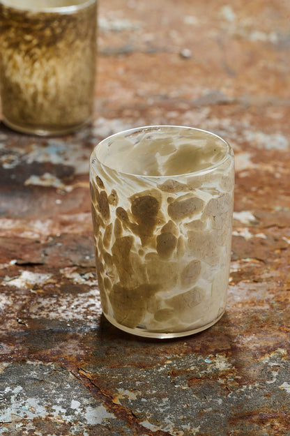 Hand Blown Glass Tumbler with ivory beige marbled texture, 2-piece set by CREATING COMFORT on Tampa Home & Garden Store