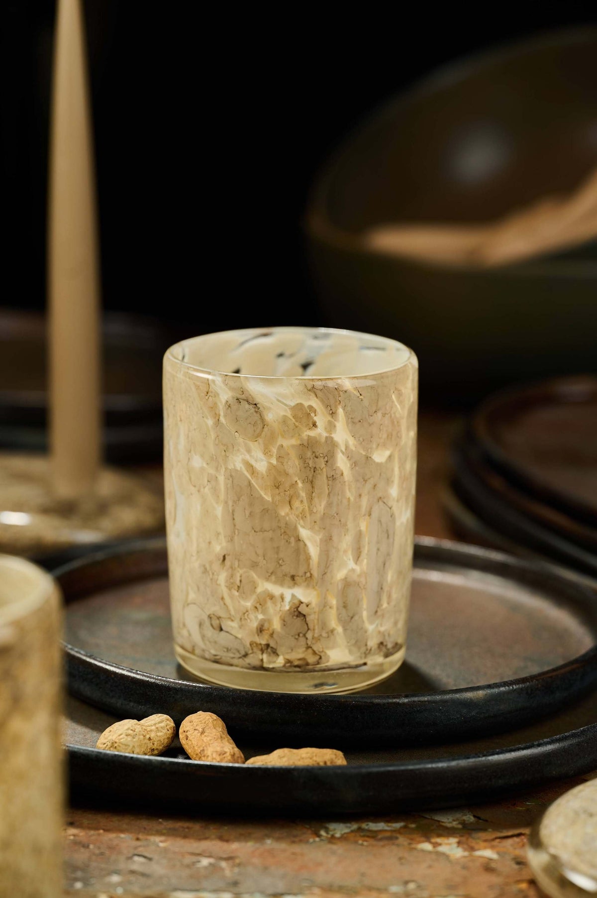 Hand Blown Glass Tumbler cream marble finish by Creating Comfort on Tampa Home & Garden Store