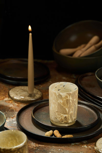 Hand Blown Glass Tumbler with beige marble pattern by CREATING COMFORT on Tampa Home & Garden Store