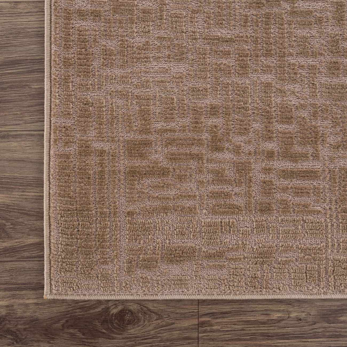 Leanna light brown washable area rug Boutique Rugs with a geometric pattern on wood floor on Tampa Home & Garden Store