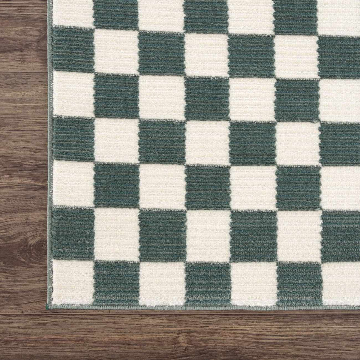 Kaysar Oil Green Checkered Washable Area Rug Boutique Rugs, green ivory checkerboard on Tampa Home & Garden Store