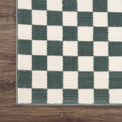 Kaysar Oil Green Checkered Washable Area Rug Boutique Rugs, green ivory checkerboard on Tampa Home & Garden Store