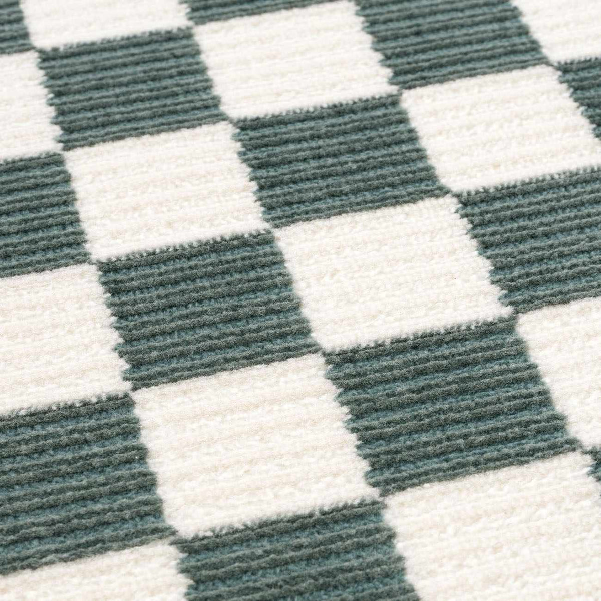 Kaysar Oil Green Checkered Washable Area Rug teal ivory checkerboard pattern Boutique Rugs on Tampa Home & Garden Store