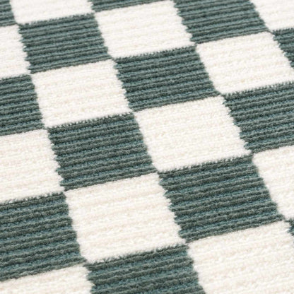 Kaysar Oil Green Checkered Washable Area Rug teal ivory checkerboard pattern Boutique Rugs on Tampa Home & Garden Store