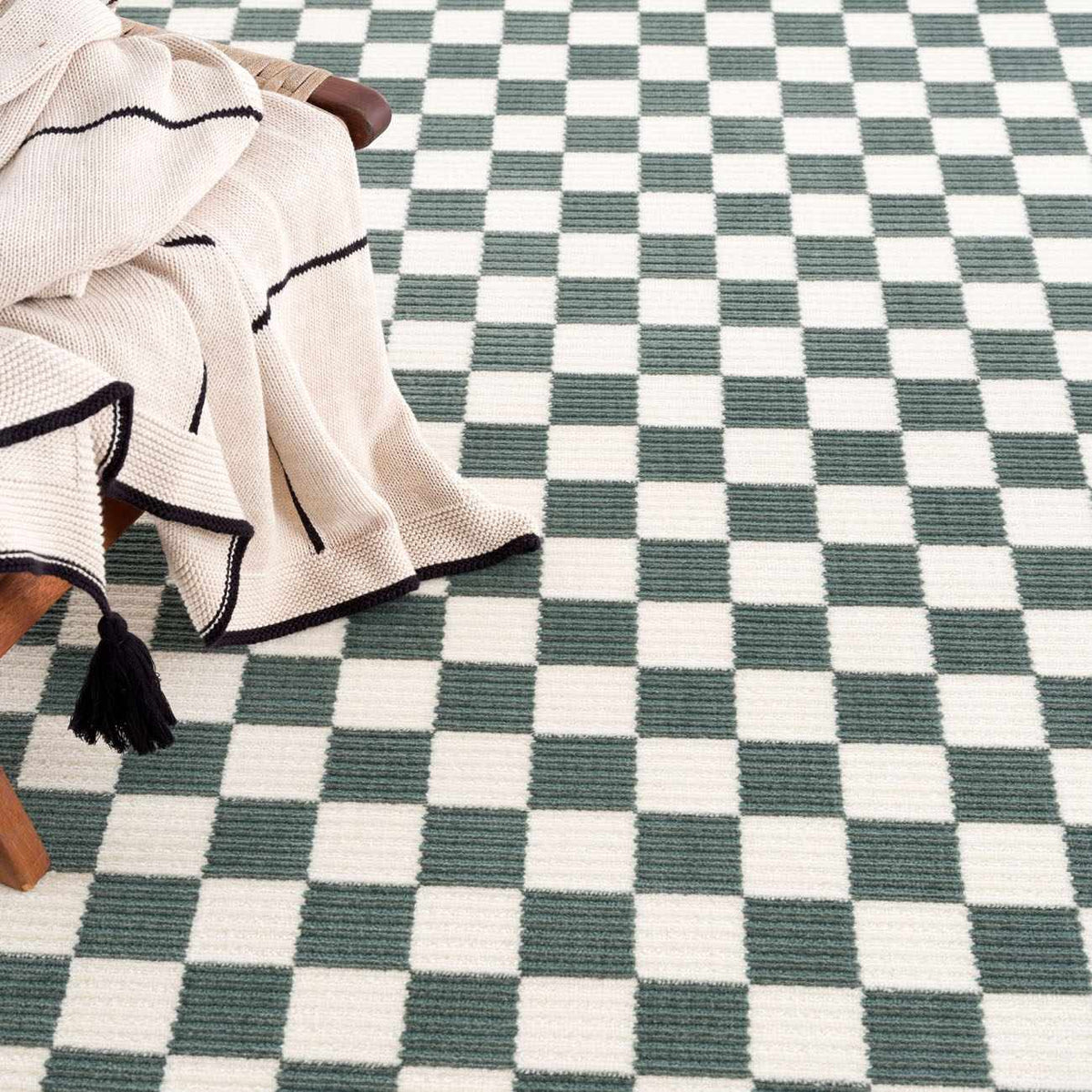 Kaysar Oil Green Checkered Washable Area Rug by Boutique Rugs, green-white checker on Tampa Home & Garden Store