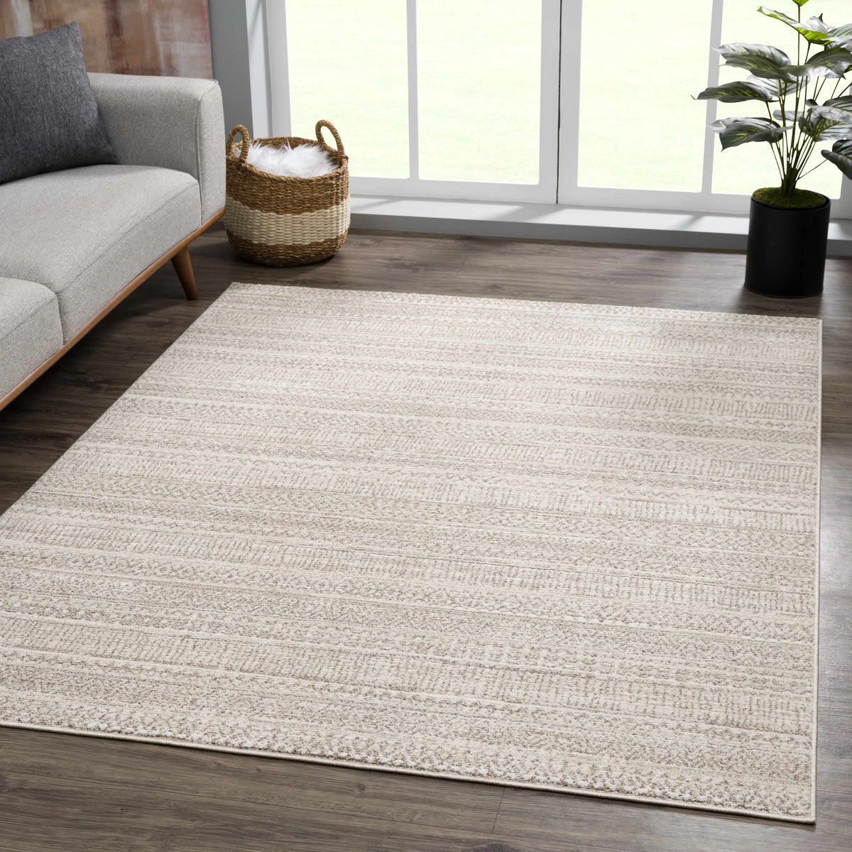 Nate Beige Tribal High Pile Carpet by Boutique Rugs, beige high-pile rug with subtle tribal pattern on Tampa Home & Garden Store