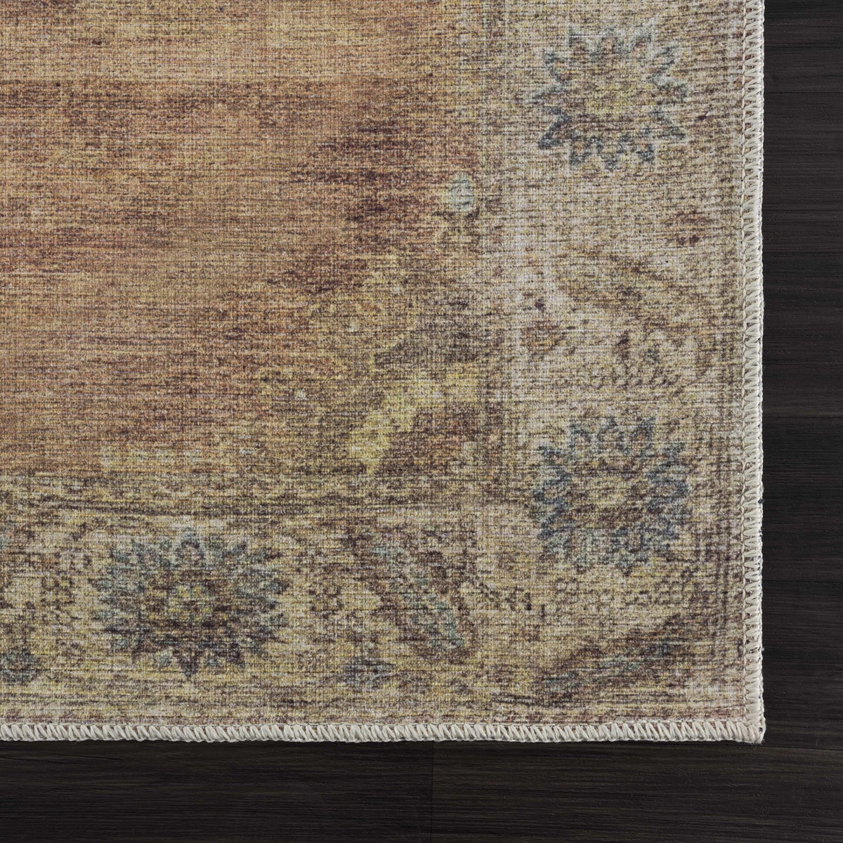 Powhatan Washable Area Rug from Boutique Rugs, brown distressed pattern with cream fringe on Tampa Home & Garden Store