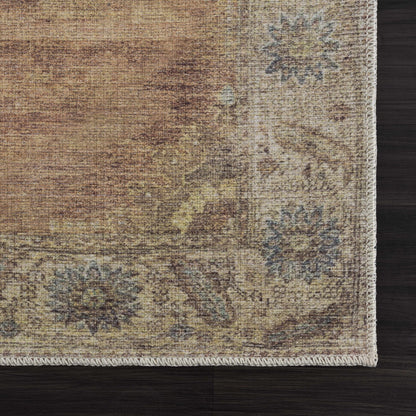 Powhatan Washable Area Rug from Boutique Rugs, brown distressed pattern with cream fringe on Tampa Home & Garden Store
