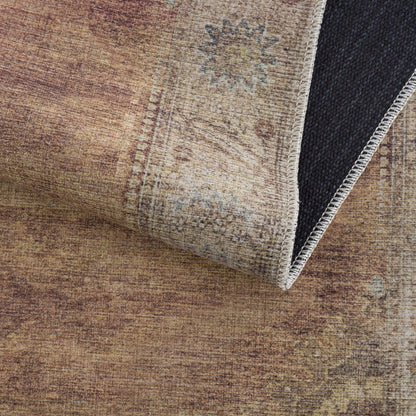 Powhatan washable area rug beige brown distressed pattern with rolled edge Boutique Rugs on Tampa Home & Garden Store