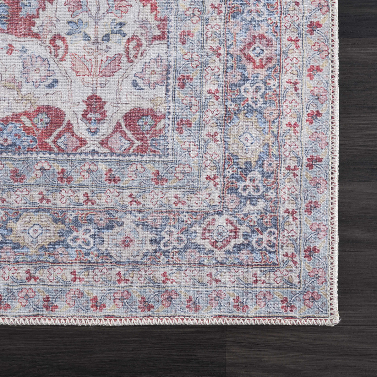 Rust Goma Vintage Area Rug - Clearance, blue red beige floral pattern by Boutique Rugs on Tampa Home & Garden Store