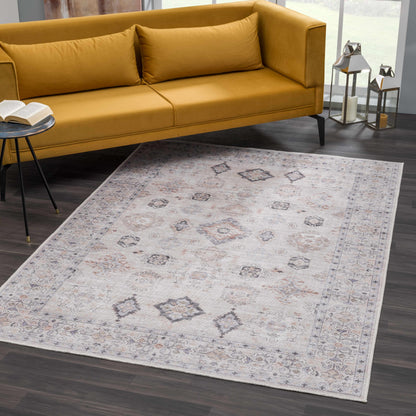 Beige Beckett Washable Rug by Boutique Rugs, light patterned living room area rug on Tampa Home & Garden Store