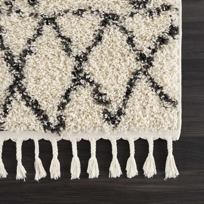 Emlenton Berber Shag Rug with Tassels in cream and charcoal with fringe by Boutique Rugs on Tampa Home & Garden Store