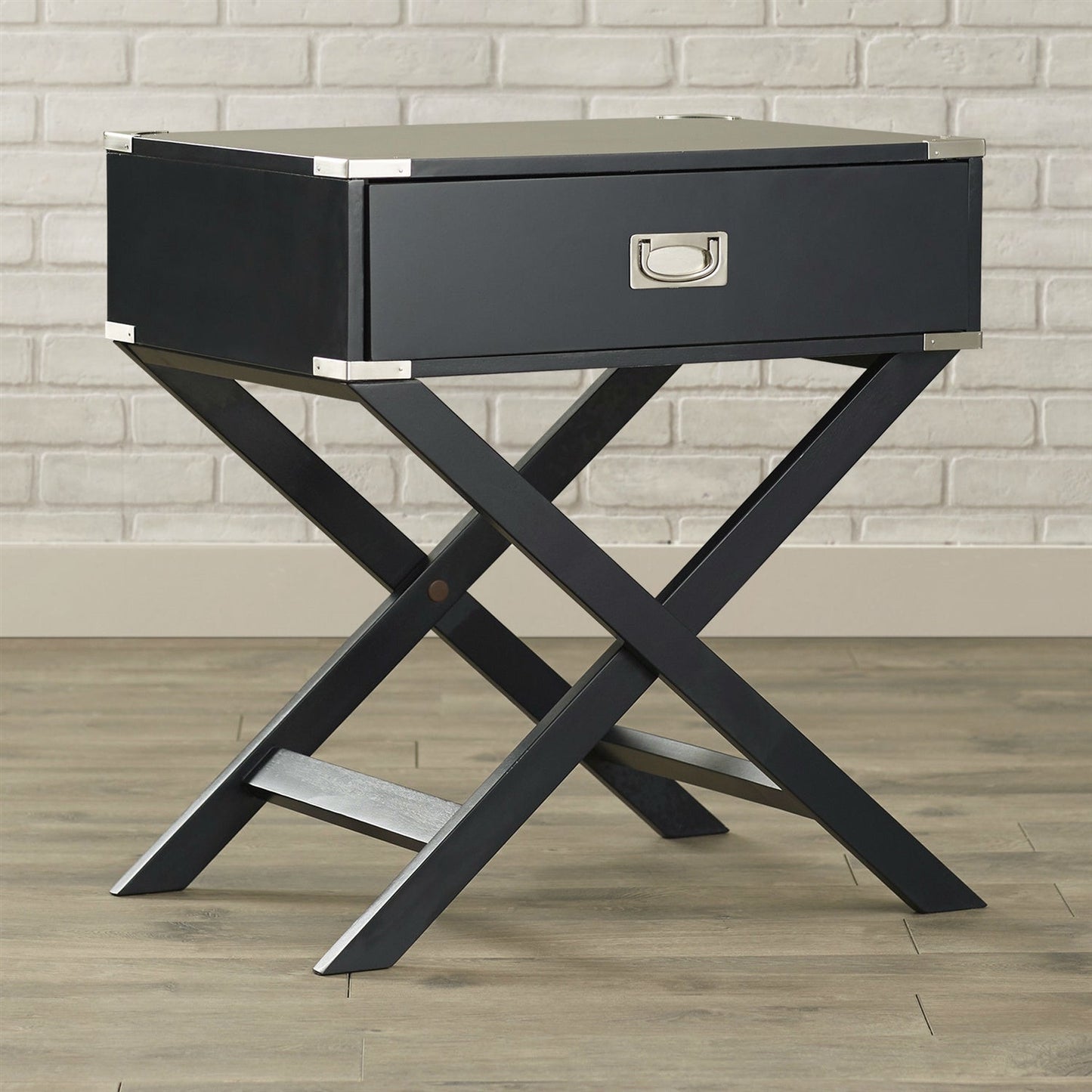 Mesa auxiliar/Mesita de noche gris oscuro/negro con 1 cajón y patas modernas clásicas estilo X