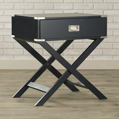 Mesa auxiliar/Mesita de noche gris oscuro/negro con 1 cajón y patas modernas clásicas estilo X