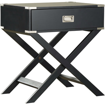 Mesa auxiliar/Mesita de noche gris oscuro/negro con 1 cajón y patas modernas clásicas estilo X