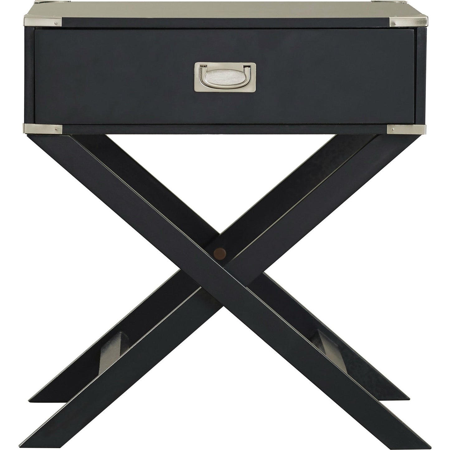 Mesa auxiliar/Mesita de noche gris oscuro/negro con 1 cajón y patas modernas clásicas estilo X