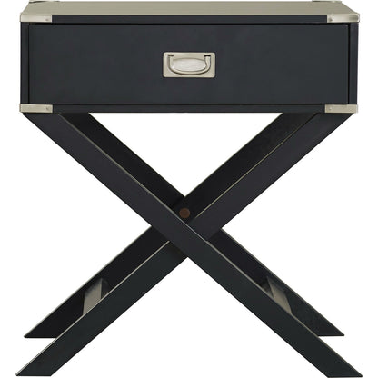 Mesa auxiliar/Mesita de noche gris oscuro/negro con 1 cajón y patas modernas clásicas estilo X