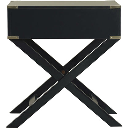 Mesa auxiliar/Mesita de noche gris oscuro/negro con 1 cajón y patas modernas clásicas estilo X