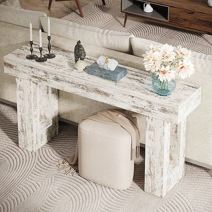 Mesa Consola Sofá de 63 Pulgadas Estilo Granja Moderna con Acabado de Madera Blanca Rústica