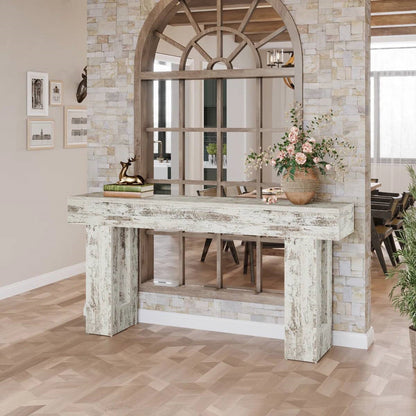 Mesa Consola Sofá de 63 Pulgadas Estilo Granja Moderna con Acabado de Madera Blanca Rústica