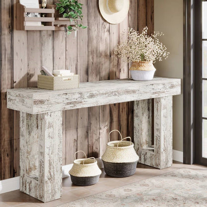 Mesa Consola Sofá de 63 Pulgadas Estilo Granja Moderna con Acabado de Madera Blanca Rústica