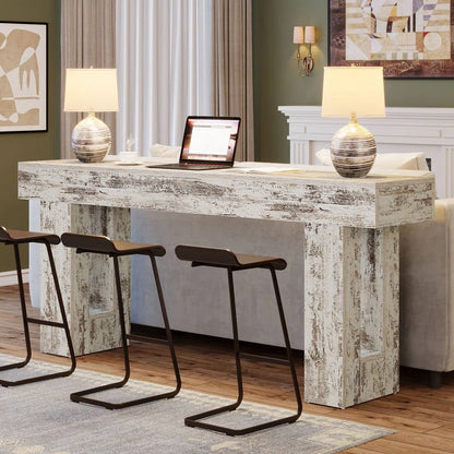 Mesa Consola Sofá de 63 Pulgadas Estilo Granja Moderna con Acabado de Madera Blanca Rústica