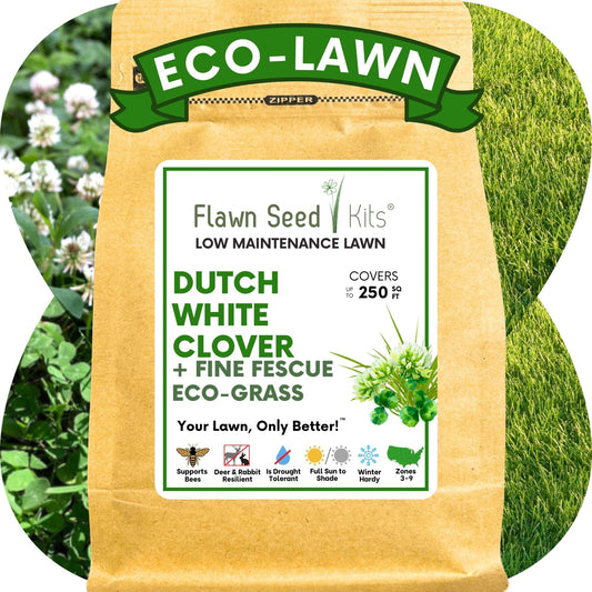 Dutch White Clover lawn seed packet by Flawn Seed Kits covers 250 sq ft on Tampa Home & Garden Store