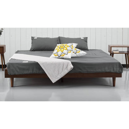 Base de cama plataforma tamaño King de estilo moderno de mediados de siglo con acabado de madera oscura