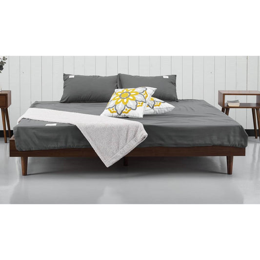 King size Mid-Century Modern Platform Bed Frame in Dark Brown Wood Finish - Tampa Home & Garden Store