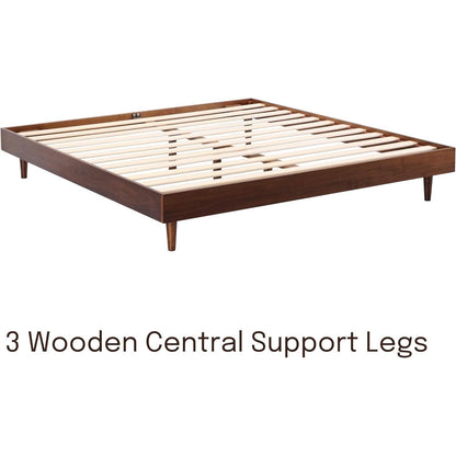 Base de cama plataforma tamaño King de estilo moderno de mediados de siglo con acabado de madera oscura