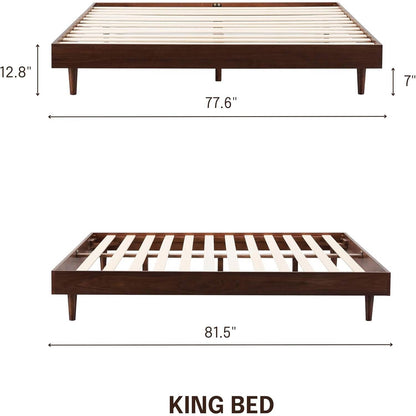 Base de cama plataforma tamaño King de estilo moderno de mediados de siglo con acabado de madera oscura